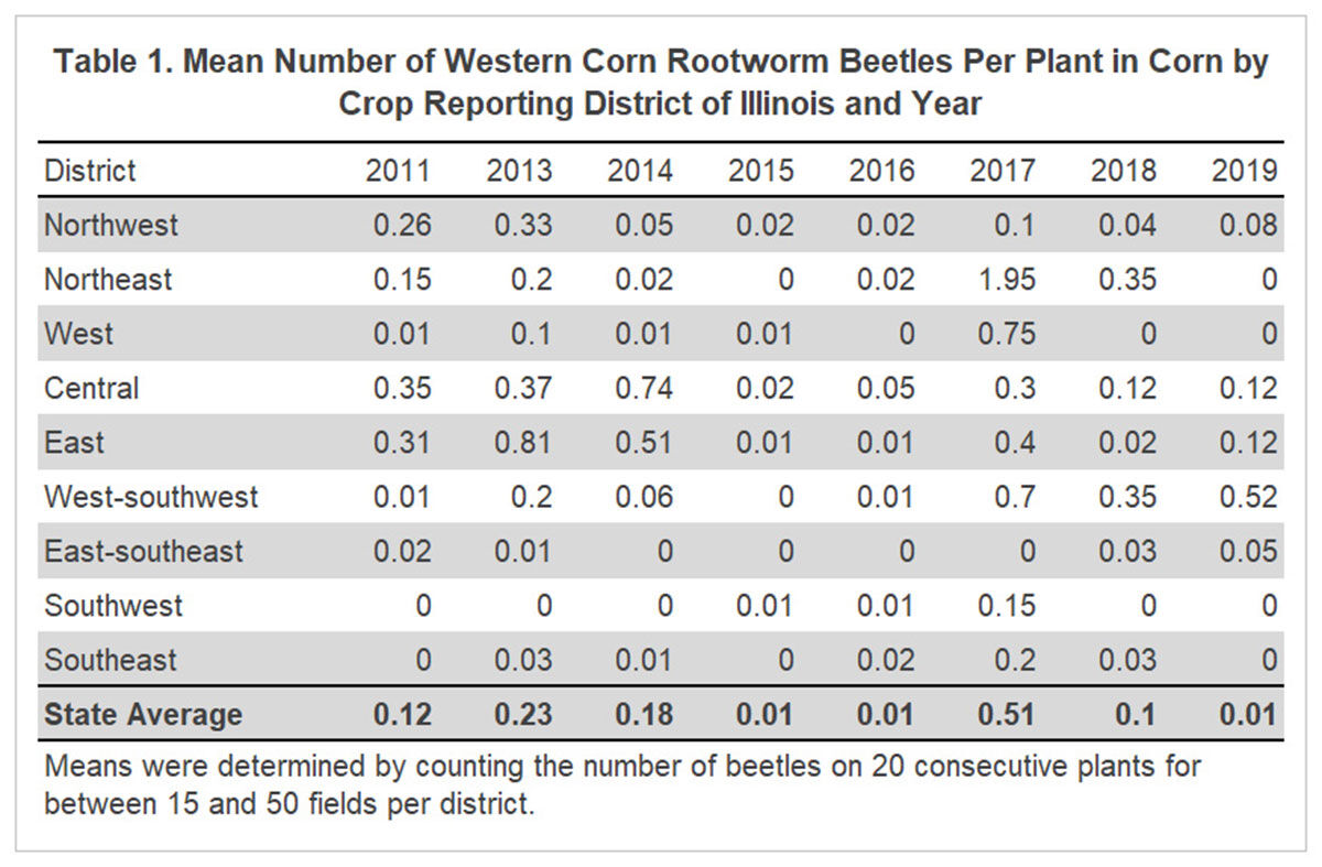 Corn root worm table